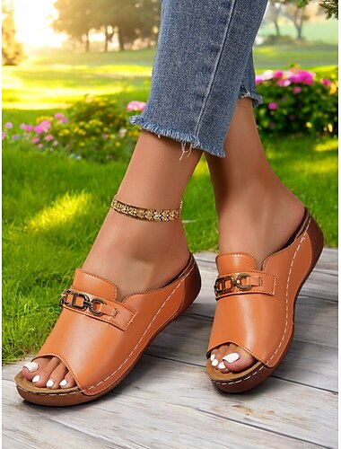  Damen-Sandalen in Gold-Metallic – bequeme Sandalen mit offener Spitze und Kettendetail für Freizeit und Sommer