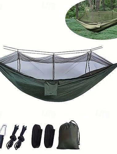  1 stevige nylon kampeerhangmat met klamboe - zelf ademend zonne-insect inclusief boomriem en draagbare outdoor-avontuurreistas