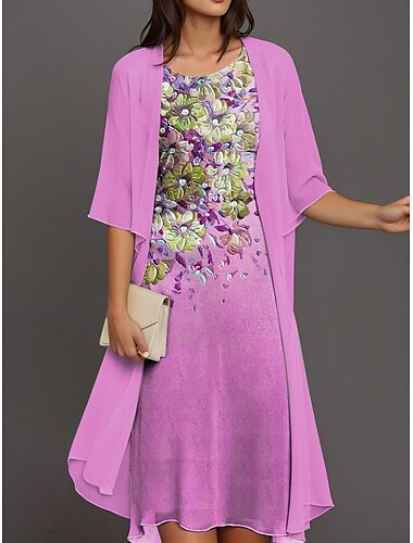 Damen Abschlusskleid Mini Kleid Kleid Set A-Linie Kleid Urlaub Lässig Floral Grafik Print Halbarm Rundhalsausschnitt Alltag Rosa Blau Grün Sommer Frühling Lockere Passform