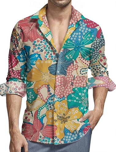  Retro Vintage 1970er Hemd Aloha-Hemd Hippie Blumen Herren Maskerade Party Alltagskleidung Pride Parade Erwachsene Hemd
