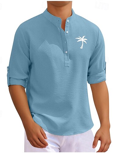  Voor heren Overhemd Minimalistisch Aloha-shirt Zomer overhemd Normaal shirt Strand hemd Overhemd met knopen Zwart Wit Donker Marine blauw Groen Lange mouw Gedrukt Opstaande boord Vakantie Hawaii
