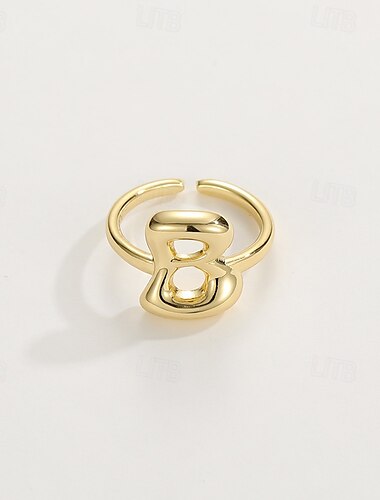  personalisierter Buchstabenring, Geschenk für Mama, 18 Karat vergoldeter verstellbarer Alphabetring, glatte Oberfläche, offener Bandring mit Initialen, stilvoller Schmuck für Frauen