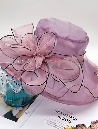  Hatser Organza Solhatt Ferie Te Party Hesteløp Cocktail Elegant Vintage Søt Med Fjær Blomster Hodepryd Hodeplagg