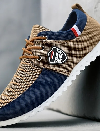  Baskets décontractées bicolores en nylon pour hommes avec design à lacets et emblème - des chaussures élégantes pour un usage quotidien