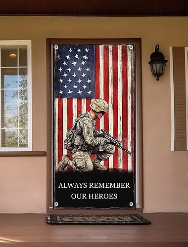  4. Juli Veteranen-Tag Türdekorationen Türabdeckungen Amerikanische Türteppich Türvorhang Dekoration Hintergrund Innen-/Außentürbanner für Haustür Bauernhaus