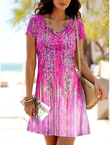 Femmes Mini Robe Robe T-Shirt Robe trapèze Robe d'été Occasionnel Quotidien Coupe régulière A Ombre Graphique Manche Courte Col Rond Jaune Rose Claire Bleu Été Printemps