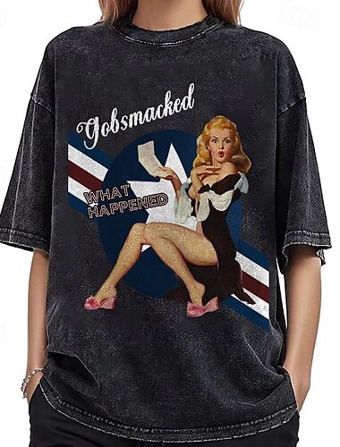  T-shirt T-shirt oversize lavata con acido Manifesto retrò Ragazza retrò Grafico Per Coppia Per uomo Per donna Adulti Mascherata Stampa a caldo Casual Quotidiano