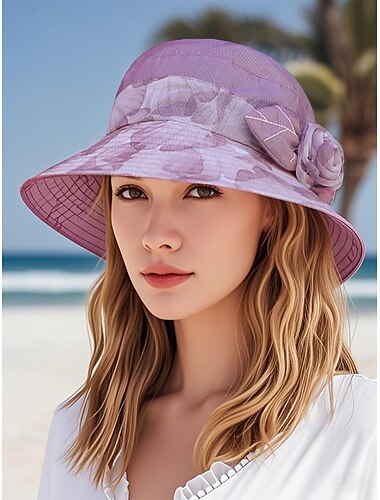  Elegant Floral Sun Hat for Women - Lightweight Breathable Wide Brim Bucket Hat with Rose Decoration, Breathable and UV Protection, Perfect for Beach, Travel and Summer Outdoor Activities