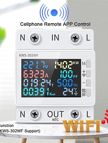  Tuya WiFi 8 en 1 Compteur d'énergie Écran couleur 2P Multifonction AC Compteur d'énergie Téléphone portable Contrôle à distance par application 170-270 V/63 A