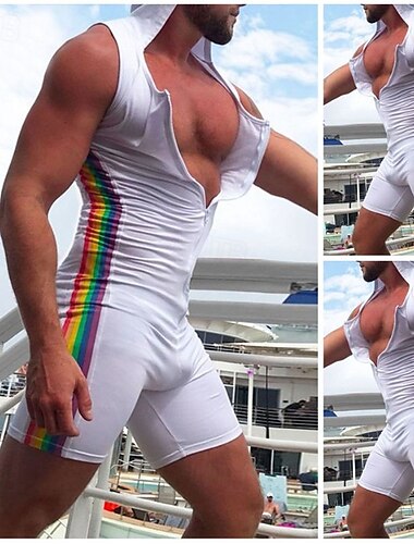  Hombre Mono Trajes de camiseta Camiseta sin mangas y pantalones cortos Sin Mangas Cuello Barco Verano Bloque de color Sensual Una Sola Pieza Con Capucha Vacaciones Ropa Cotidiana Ropa de Deporte