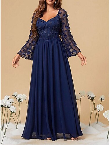  Šaty Šaty Matky Nevůsty Elegantní Party Neformální Čtvercový Výstřih Dlouhé Délky Chiffon Polyester Dlouhé Rukávy s Jednobarevnými Svatební Host Šaty
