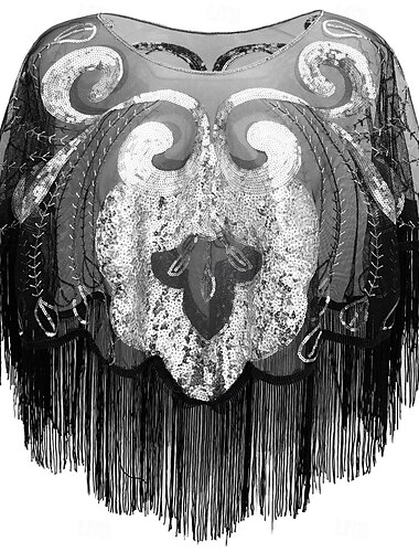  Retro Vintage Goldene Zwanziger 1920er Schal Wickeln Schals Der große Gatsby Flapper-Mädchen Pailletten Quastenfransen Damen Karneval Hochzeit Abendgesellschaft Maskerade Erwachsene Schal