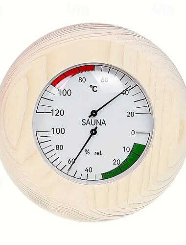 Holz-Einloch-Temperatur- und Feuchtigkeitsmessgerät, kreisförmiges rotes und grünes Wandthermometer, Saunaraum, Innenbereich, Babyzimmer, mechanischer Tisch