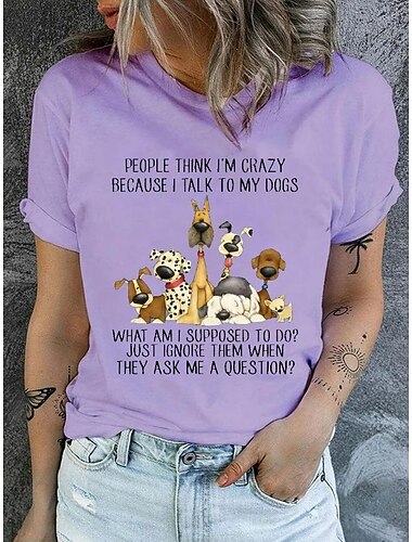  Frauen Hunde Lustiges Slang T-Shirt Grafik Buchstaben stilvoll lässig Kurzarm Rundhals reguläre Oberteile täglich Wochenende Druck weiß pink blau lila Sommer Frühling