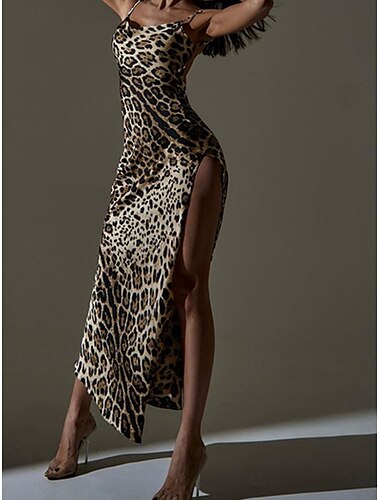  Damen Maxikleid Corsagenkleider Sommerkleid Trägerkleid Urlaub Urlaub Täglich Normale Passform Grafik Leopard Ärmellos Träger Schwarz und Weiß Leopard Sommer