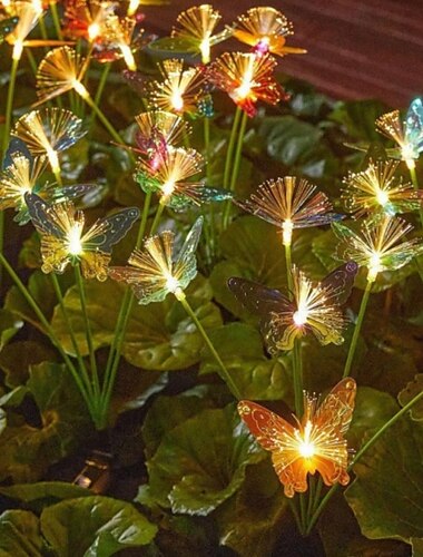  4/2/1 luces solares LED para exteriores con conexión a tierra de mariposa de fibra, luz cálida y radiante para patio, jardín, parque, césped, camino, boda, festival, fiesta, ambiente decorativo.