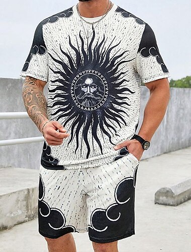  Miesten Kuvitettu 2kpl T-paidat setit Kesän yläosat Lyhythihainen Lyhyet housut Tiukka pyöreä kaula-aukko Rento arki ulko- Urheilu Päivittäin 3D-tulostus Kesä Musta