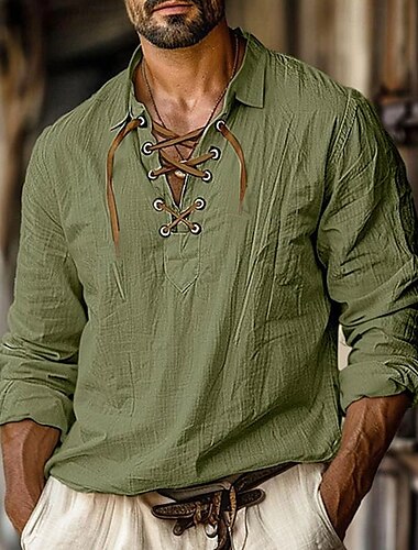  Rétro Vintage Médiéval Renaissance Chemise Pirate Viking Couleur Unie Homme Pirate Halloween Carnaval Vacances Décontracté Quotidien LARP Adulte Chemise Printemps & Été