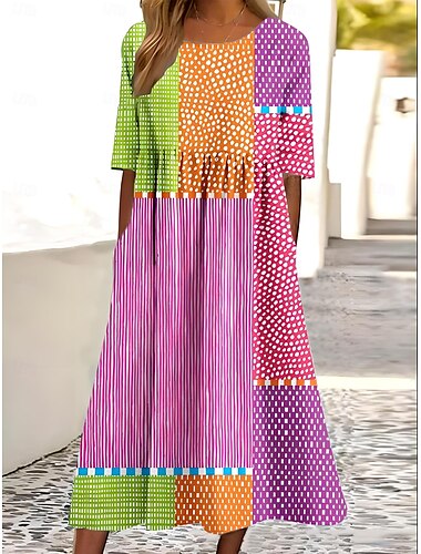  Femmes Robe Midi Robe d'Été Robe d'été Robe Nuisette Vacances Occasionnel Chaussures de plage Anniversaire Quotidien Sortir Coupe Ample Graphique Manche Courte Col ras du cou Rose Claire Été