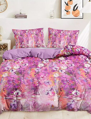  Floral Bettbezugset 100% Baumwolle Weiche und atmungsaktive Bettwäsche mit rosa Blumen Leichter und langlebiger Bettbezug Komfortabel für alle Jahreszeiten Pflegeleicht