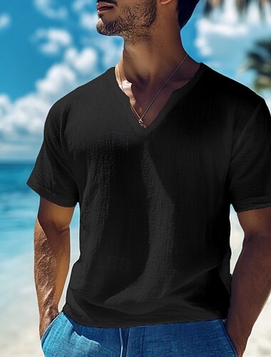  Herren T-Shirt aus Baumwollleinen T-Shirt Kurze Ärmel V Ausschnitt Sommer Einfach Mode Designer Basic Klassisch Urlaub Alltagstauglich Schwarz Weiß Gelb Top T-Shirt für Herren