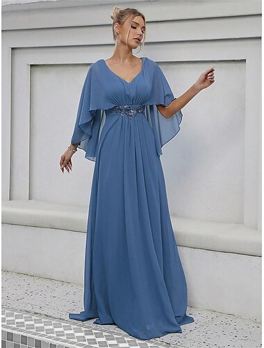  Kleid Brautmutterkleid Elegant Party V Ausschnitt Bodenlang Polyester Halbarm mit Applikationen 2025