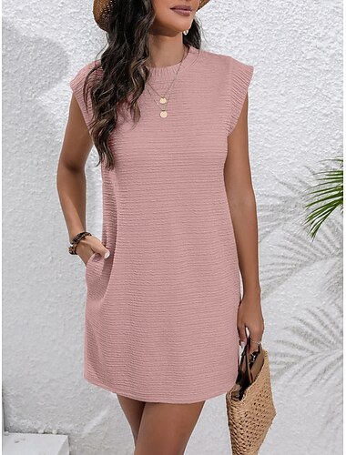  Robe Mini Femme Petite Robe Robe T-shirt Robe Tee Uni Robe d'Été Hors des Épaules Décontractée Vacances Quotidiennes Ajustement Normal Graphique Manches Courtes Col Rond Noir Rose Kaki Beige Été