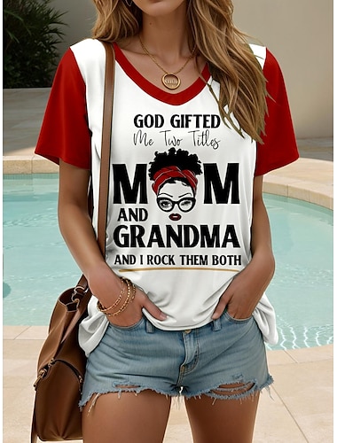  母の日 女性用 Tシャツ グラフィック レタード スタイリッシュ カジュアル 半袖 クルーネック レギュラートップス 日常 週末 プリント ワイン 夏 春