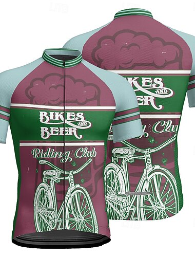  男性用 サイクリングジャージー 半袖 バイク Tシャツ ジャージー 3つのリアポケット付き マウンテンサイクリング 高通気性 速乾性 人間工学デザイン ウィッキング フクシャ スポーツ 衣類