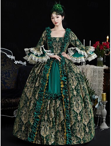  Vintage Rokoko Renaissance Maxi Kleid Ein Hauch Prinzessin Queen Elizabeth Plissiert Gerüscht Prinzessin Quadrathals Normal Damen Halloween Karneval Maskerade Leistung Party Halloween Erwachsene