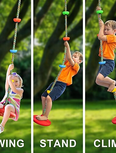  Columpio de árbol para niños, juego de columpios con asiento de disco 3 en 1, columpio para exterior, 1 paquete