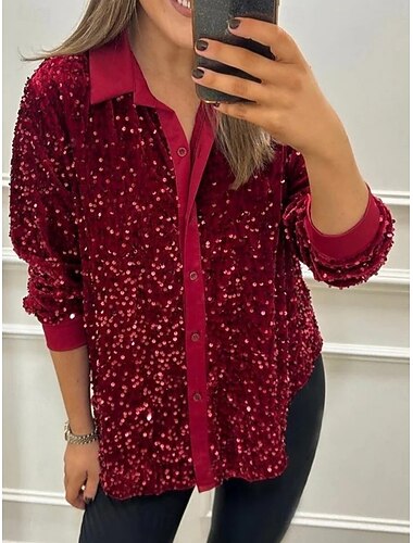  Γυναικεία Πουκάμισο Μπλούζα Σκέτο Στυλάτο Μοντέρνα Μακρυμάνικο Κολάρο Πουκαμίσου Κανονικά μπλουζάκια Καθημερινά Πούλιες Κουμπιά Τσέπη Μαύρο Κίτρινο Ρουμπίνι Θαλασσί Βυσσινί Καλοκαίρι