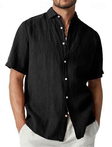  Voor heren Overhemd Zomer overhemd Normaal shirt Strand hemd Overhemd met knopen Zwart Wit blauw Oranje Groen Korte mouw Effen Revers Vakantie Hawaii Kleding Polyester Modieus Casual Comfortabel