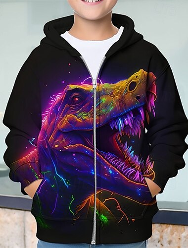  Jungen 3D Dinosaurier Kapuzensweatshirt Mantel Oberbekleidung Langarm Frühling Herbst Niedlich Sport Kinder 4-12 Jahre Reissverschluss Straße Täglich Normale Passform