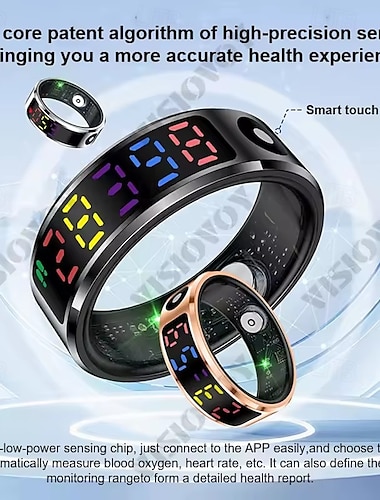  Anillo inteligente R12 para hombre y mujer, con pantalla LED, monitor de ritmo cardíaco y oxígeno en sangre, modos deportivos múltiples.