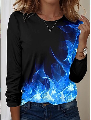 Damen T Shirt Ombre Lässig Langarm Rundhalsausschnitt Normale Oberteile Täglich Druck Hellgrün Rote Blau Grün Sommer Frühling
