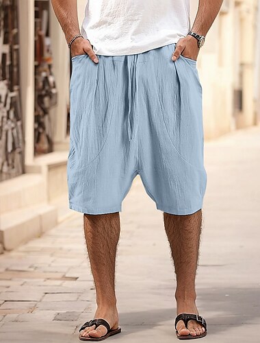  Herren Leinenhosen Caprihose Hose Sommerhose Strandhose Tasche Elastischer Bund Einfach Komfort Atmungsaktiv Urlaub Täglich Ferien Hawaiianisch Boho Schwarz Rosa