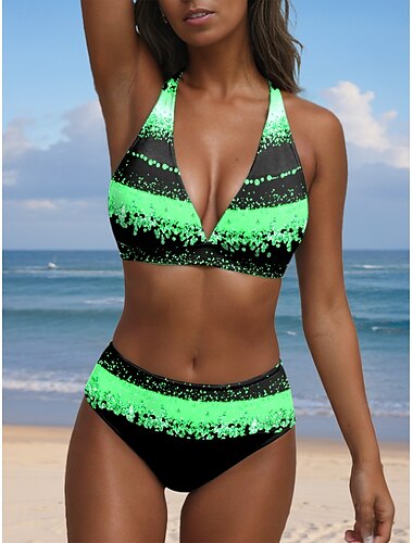  Damen Badeanzüge Bikini 2-teilig Lässiger Badeanzug Halter Sexy Ombre Geometrisch V-Draht Ärmellose Bikinis
