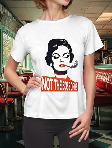  T-Shirt-Ärmel Retro Poster Retro-Mädchen Grafik Für Damen Erwachsene Maskerade Heißprägen Casual