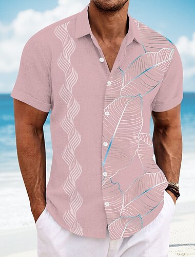  Férfi Mértani Pálmafa levél Trópusi növények Ing Guayabera ing Gombos póló Rövid ujjú Hawaii Vakáció Hétköznapi Strandruházat Nyár Tavasz Térfogatcsökkenés 3D nyomtatás galléros ingek Arcpír