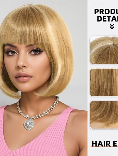  Synthetische Perücken Glatt Kinky Glatt Asymmetrisch Gerader Pony Maschinell hergestellt Perücke 12 Zoll A1 Synthetische Haare Damen Klassisch Bequem Hervorgehobenes / Balayage-Haar Blond