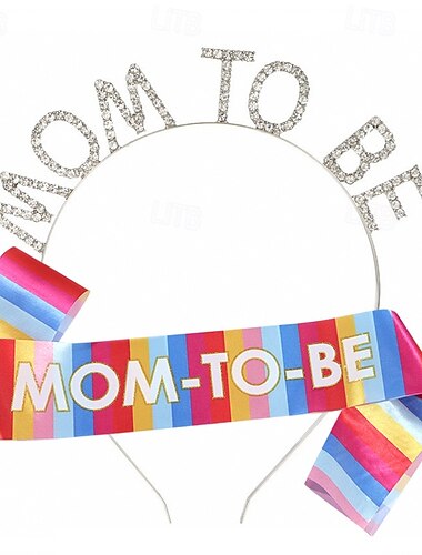  Schärpe und Stirnband-Set für Babyparty-Dekoration, Set für werdende Mütter mit buntem Stirnband und Schärpe für Etikette, Mutterschaftsgeschenk für Babyparty-Dekorationen