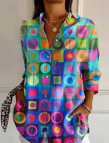  Femmes Chemise Fleuri Graphique Occasionnel manche longue Col de chemise Hauts Réguliers Travail Quotidien Boutons Imprimé Jaune Bleu Marron Rose Printemps Automne Hiver