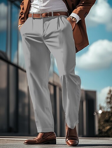  Men's Dress Pants Trousers Casual Pants Suit Pants Pocket Straight Leg Plain Comfort Breathable Full Length Formal Business Daily Fashion Streetwear Dark Khaki Light Khaki