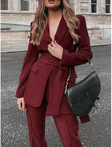  Pantsuit Mother of the Bride  Elegant Shirt Collar Ankle Length Polyester Long Sleeve with Solid Color