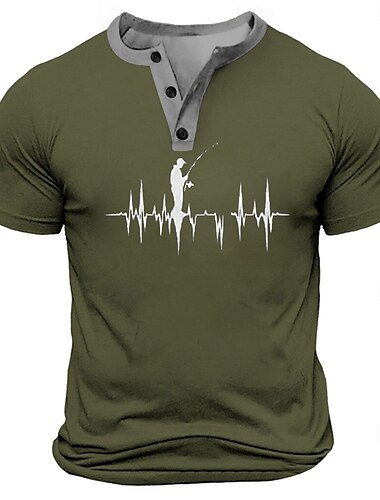  Hombre Gracioso Pesca Camiseta Henley Shirt Manga Corta Design Retro Antiguo Calle Casual Diario Verano Primavera Negro Blanco Azul Marino Verde Militar Henley Camiseta Henley
