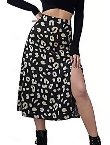  Damen Rock Lässig Midi Mittlere Hüfthöhe Röcke Blumen Druck Mikroelastisch Straße Ausgehen Schwarz Sommer Polyester