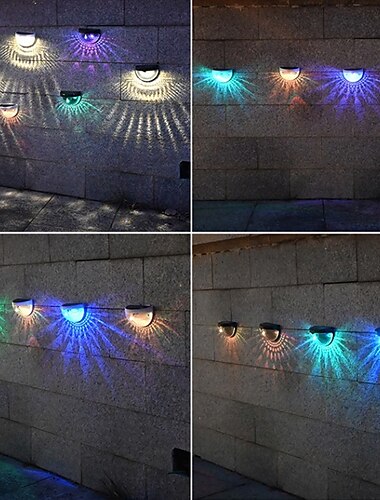  LED Außenwandleuchte Solarlampen 4 Stück wasserdichte Solar-Wandleuchte für den Außenbereich, Innenhof, Gartenzaun, Treppenhaus, Wand, Balkon, Zaunbeleuchtung, weißes Licht, warmes Strahlungslicht