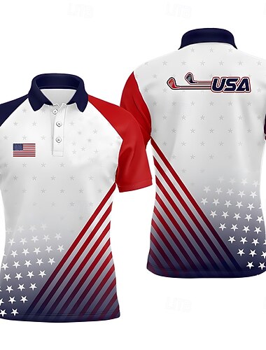  יום העצמאות האמריקאי בגדי ריקוד גברים דגל ארה"ב האמריקני גולף חולצות פולו ספורט שרוולים קצרים חולצות פולו חולצות עם צווארון עסקים מזדמנים בָּחוּץ בגדי ספורט ומנוחה לבוש יומיומי כפתורים הדפסת תלת מימד