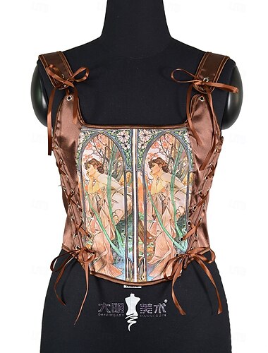  Retro Vintage Mittelalterlich Renaissance Korsett Weste Bustier Blumen Jacquard Damen Keltisch Fantasie Halloween Karneval Party Alltagstauglich LARP Erwachsene Korsett